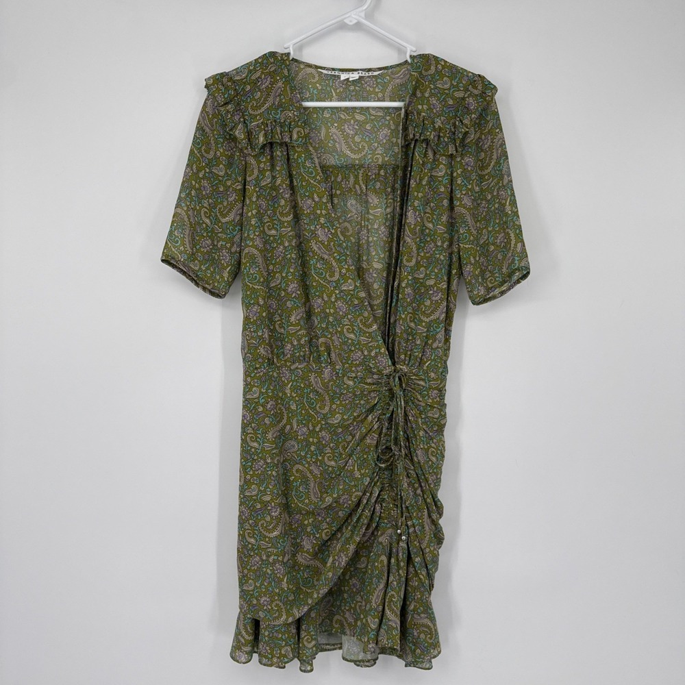 Veronica Beard Dakota Ruched Floral Silk Chiffon Mini Dress Paisley Boho Size‎ 4